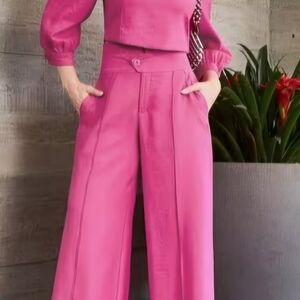 Bright Pink Two-Piece Crop Top & High-Waist Wide Leg Pants Set Sz XXL